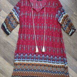 Womens Burgundy Shift Dress Short Sleeve Lightweight Sz XL by Aranee